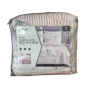 Real Living 9 PC Reversible Bed in a Bag Comforter Set Full, pink/gray